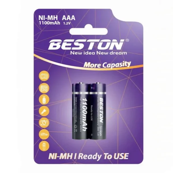 Beston Rechargeable AAA NI-MH Battery 1.2V 1100mAh 2 PCS