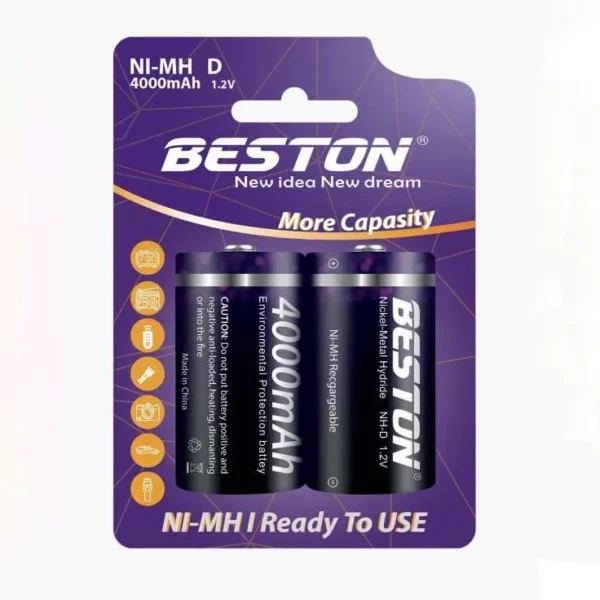 Beston Rechargeable Battery NI-MH D Size 1.2V 4000mAh (Pack of 2)