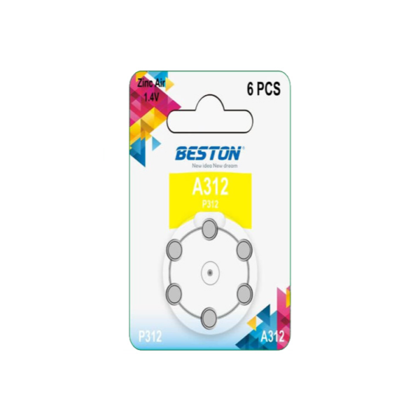 BESTON A312/P312 Hearing Aid Battery Zinc Air 1.4V 6pcs