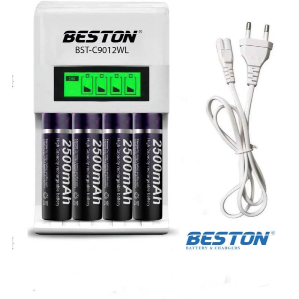 BESTON C9026L AA/AAA Battery Charger with LCD and 4 AA 2500mAh Batteries
