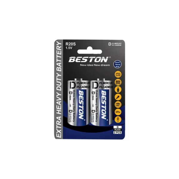 BESTON R20S Extra Heavy Duty D Battery 1.5V 2 Pcs