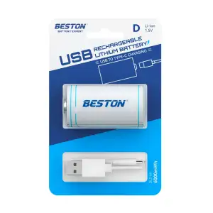 BESTON DLC-40 USB Type-C Rechargeable D Lithium Battery 1.5V 4000mAh